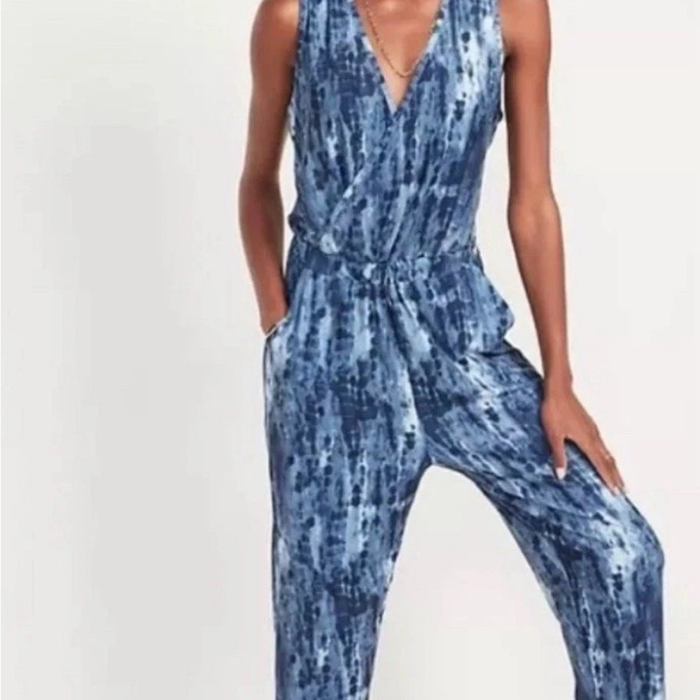 Old Navy Indigo Tie-Dye V-Neck Jumpsuit